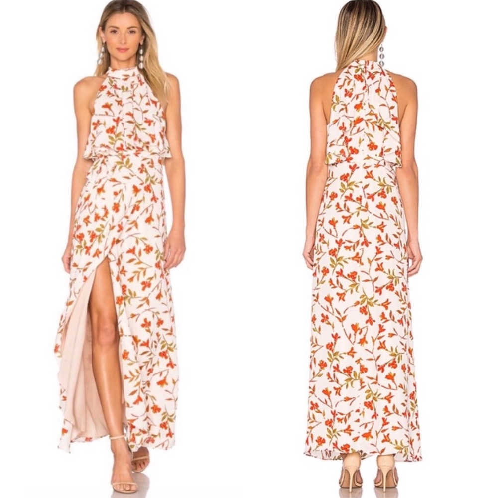 Lovers + Friends | Floral Golden Ray Maxi Dress Sleeveless Flowy Boho Halter